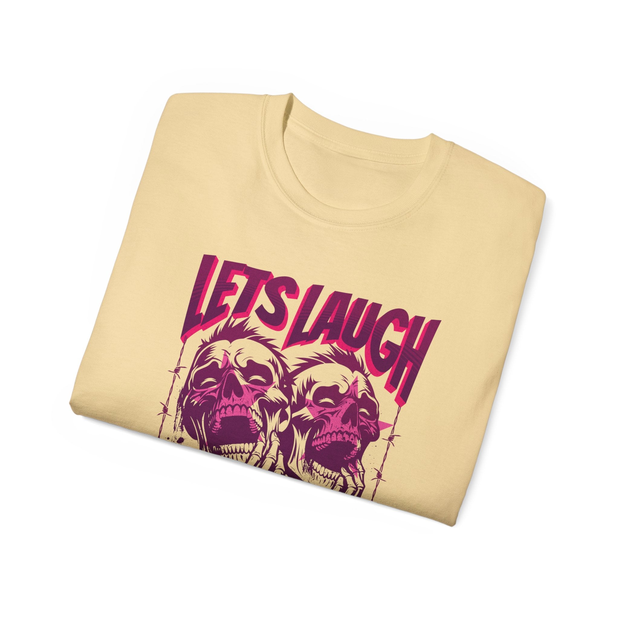 Let's Laugh After Life - Unisex Cotton Crew Tee (Front) - Damned Threads